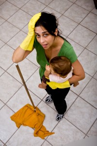 Exhausted Mother Cleaning